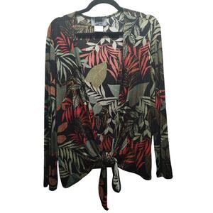 Slinky Brand Vintage Size Large Tie Knot Black Packable Leaf Botanical Cardigan